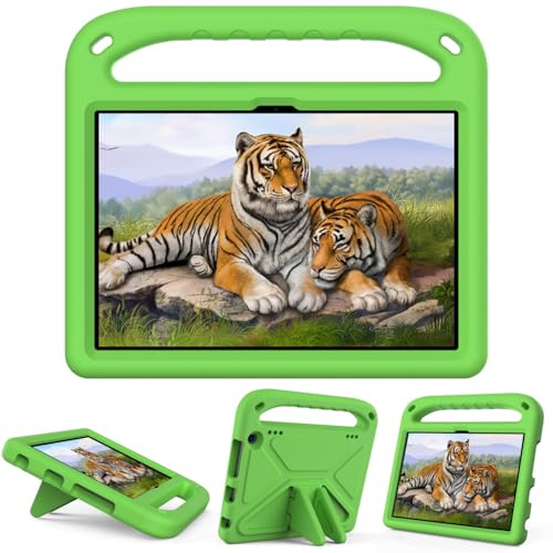 leleyo Custodia per tablet per Amazon Fire HD 8 e 8 Plus 8 pollici (2020/2022/2024) Custodia per bambini Maniglia antiurto Leggero Stand Cover protettiva Verde