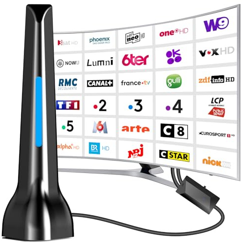 Antenne TV intérieur, Antenne TV Intérieure Puissante TNT HD, Antenna Portable intérieure 2025 avec amplificateur, Base magnétique Forte, pour Tous Les Numérique HD Intelligent téléviseurs