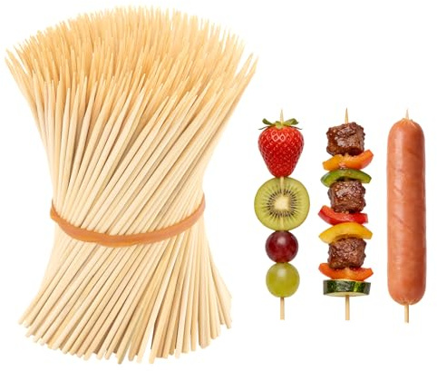 PINGEUI 500 stycken bambuspett 20 cm, trägrillpinnar kebabspett, grillpinnar i trä för kött, grönsaker, frukt, godis, tårtdekoration (3,5 mm diameter)