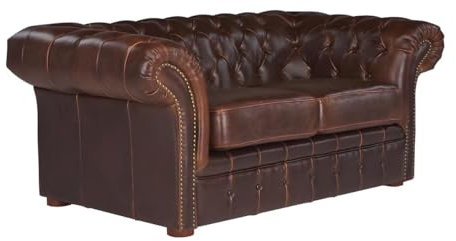 Vente-unique-Chesterfield Ledersofa 2-Sitzer - Vintage Leder - Braun - CLOTAIRE