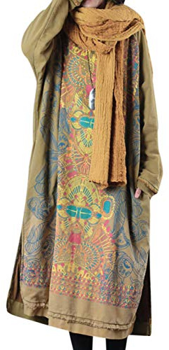 YESNO Women Long Loose Fit Sweatshirt Dress Ombre Ethnic Printed 4/5 Sleeve Side Slit with Pockets Tunic Pullover JCJ (One Size JGP Yellow)