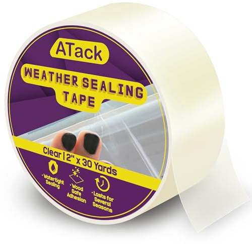 ATack Transparent Window Weather Sealing Tape, 2-Inch x 30 Yards, Clear Window Draft Isolation Sealing Film Tape- No Residue, Surface-Safe, Wood-Safe, Removes Cleanly