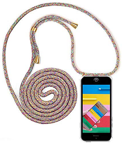 YuhooTech Handykette Hülle für iPhone 5 / 5S / SE(2016)- 4,0 Display, Smartphone Necklace Hülle mit Band - Handyhülle mit Kordel Umhängenband - Schnur mit Case zum umhängen in Rainbow