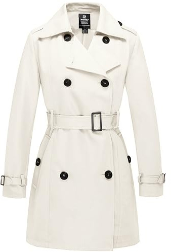 Wantdo Cappotto Primaverile Donna Lungo Doppiopetto con Spalline Bianco 44
