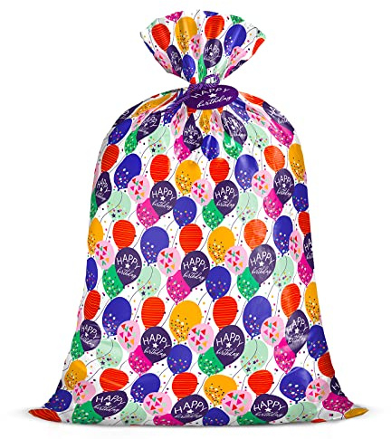 Loveinside Borsa Regalo In Plastica Grande - Borsa In Plastica Con Design Di Compleanno (Palloncino Colorato) Con Etichetta E Cravatta Per Compleanni, Feste - 142,3 X 91,5 Cm, 1 Pezzo