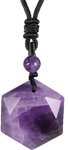 Nupuyai Amethyst Kristall Davidstern Hexagramm Anhänger Halskette für Männer Frauen, Heilstein Amulett Kette mit verstellbarer Kordel