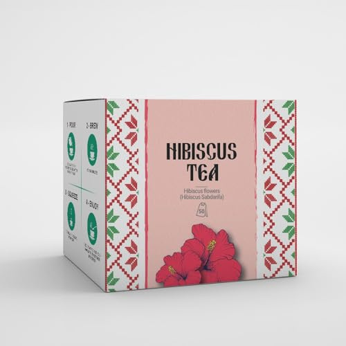 Hibiscus Tea by Amelia Rose | 50 Tea Bags | 100% Natural Hibiscus Flowers | Caffeine-Free Herbal Infusion | Rich in Antioxidants | Refreshing Hot or Iced Tea