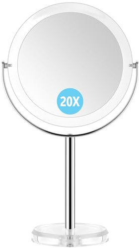 MIYADIVA Specchio Ingranditore a 20 Livelli Con Ingrandimento a 360°, Double Face 1X & 20X, per Trucco in Bagno e Camera da Letto