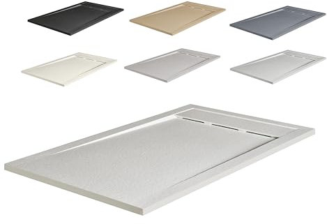 NEBADOON | Plato de Ducha de Modelo Venecia – Plato Ducha Resina con Textura Pizarra - Antideslizante y Antibacteriano – Blanco (RAL 9003) 80x120 cm – Incluye Válvula Desagüe y Rejilla