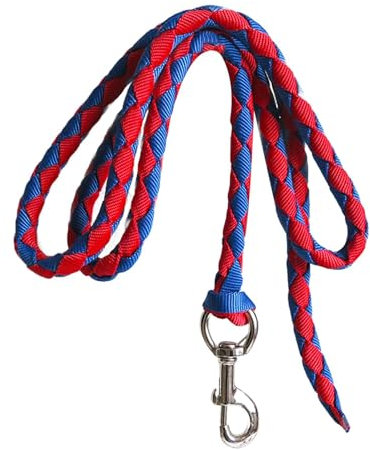 perfk Führstrick für Pferde, geflochtenes Halfterseil mit drehbarem Haken für Vieh, Reitausrüstung, robuste Pferdeleine, Seilschnur, 2m Rot und Blau