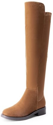 DREAM PAIRS Bottes au-Dessus du Genou pour Femmes Cuissardes Elégante et Confortable Bottines Simple et Pratique,Size 39,Camel-Suede,SDOB2409W