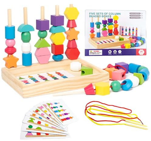 MonteSpi Threading Toys For 2 3 4 5 Year Olds,Montessori Toy for 2 3 4 5 Year Olds,Fine Motor Skills Toy,Montessori Beads Sequencing Toy Set
