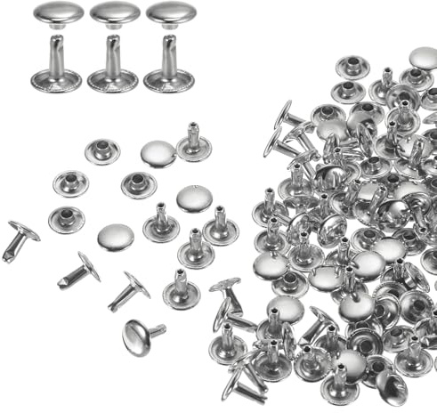 QUARKZMAN 60 Set Dubbel Huva Lädernitar, 10 x 10 mm Rund Huva Tubular Nitar Metall för Läderbearbetning Bälte Tyg Krage Väska Reparation Dekoration, Silver