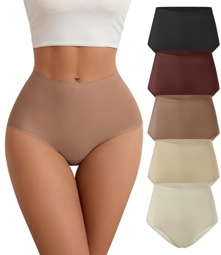 SHARICCA Women's No VPL Full Briefs Seamless High Waist Underwear Breathable Comfy Stretchy Women Knickers (Multiple-5P01-L)