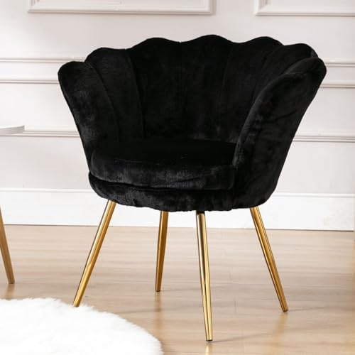 chairus Schminktischstuhl, Goldene Beine, Teddystoff-Bezug, Schwarz