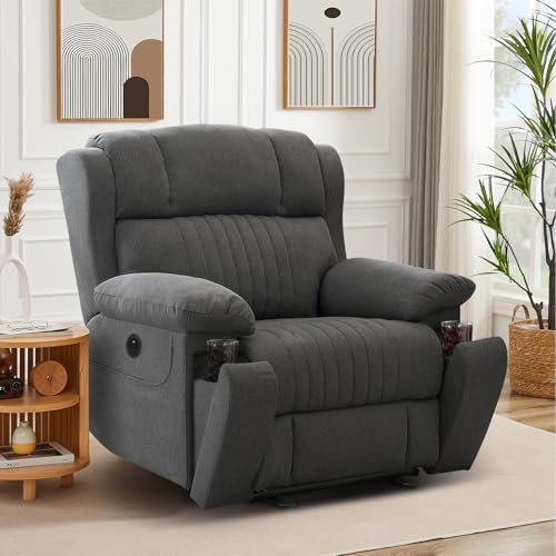 Consofa Fernsehsessel Elektrisch Verstellbar Massagesessel Mit Liegefunktion Vibration Heizung Relaxsessel Mit Versteckte GeträNkehalter Typ C & USB-AnschlüSse Tv Sessel FüR Wohnzimmer (Grau)
