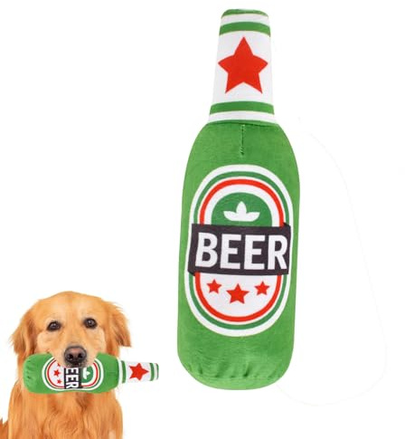 Giocattoli di Peluche a Forma di Bottiglia di Birra,Giocattolo Interattivo da Masticare con Squeaker per Cani Giocattoli per Cani per Cani Piccoli Medi Grandi Altri Animali Domestici Verde