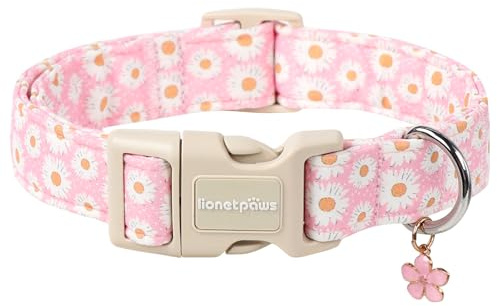 Lionet Paws Floral Dog Collar- Cute Daisy Pink Dog Collars with Plastic Buckle, Light Adjustable Dog Collars for Small Dogs