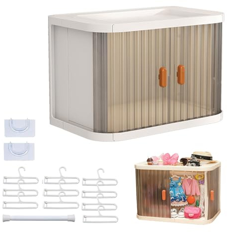 Armoire Poupee, Dressing Poupee de Vêtements 17 cm, Armoire Poupée avec 10 Pièces Cintres et Tringle, Rangement Vetement avec Couvercle Anti-Poussière et Étagère D'exposition