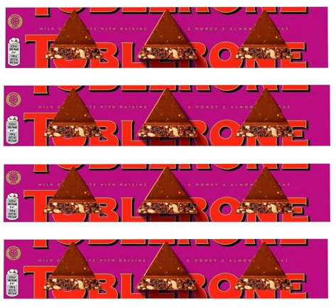 4 x Tobleronee Fruit & Nut Swiss Milk Chocolate Bar – Large Gift Bar, 360g, Honey & Almond Nougat, Perfect for Sharing