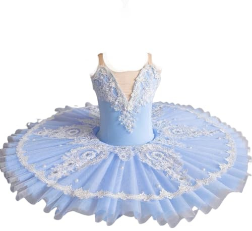 Omfpafeu Tutu de Ballet Professionnel pour Filles Robe de compétition de Ballerine Costume de Danse de Ballet pour Enfants,Bleu,170
