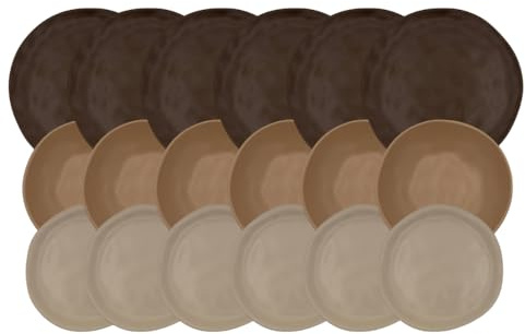 Omniacasa Organic Cappuccino – Servizio Piatti 18 Pezzi in Stoneware Effetto Artigianale, Colori Marrone e Crema, Moderno e Nordico, Lavastoviglie e Microonde