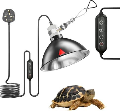 HeatingLux Tortoise Heat Lamp with Timer, 8.5in Reptile Dome Lamp, Dimmable Reptile Dome Fixture with Clamp, 200w Heat Lamp for Tortoise,Reptile Reflector Dome Lamp Fixture