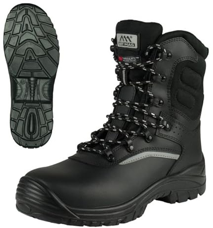ART.MAS Glocker Defence S3S SR FO - Bottes de travail d'hiver Thinsulate, imperméables, antidérapantes, avec pointe et protection contre les perforations, chaudes, Noir , 43 EU