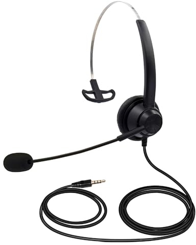 Aumotop Casque D'Ordinateur Filaire 3,5 Mm avec Microphone Antibruit pour Centre D'appels de Bureau, Casque Simple Face pour PC, Ordinateur Portable, Jeu, Enseignement, Bandeau Réglable en Cuir PU