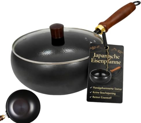Generisk japansk järnpanna, 2026 uppgradering handgjord järnpanna 20/24/26/28/30 cm, obelagd non-stick järnpanna med lockLämplig för induktions- och gasspisar (glaslock, 26 cm)