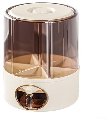 Distributore di riso rotante bianco con 6 griglie separate per conservare cereali e merci secche, con sistema di uscita con un clic per organizzare la dispensa (crema-grande)