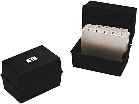 Q-Connect - Caja para tarjetas de visita con índice (15,2 x 10,2 cm), color negro