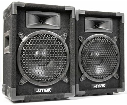 MAX MAX8 - Set de Altavoces pasivos 2X 400 W con woofer de 8 Pulgadas, Altavoz para Fiestas con Asas, Conjunto de Altavoces pasivos para DJ, Caja acústica para Discoteca en Negro