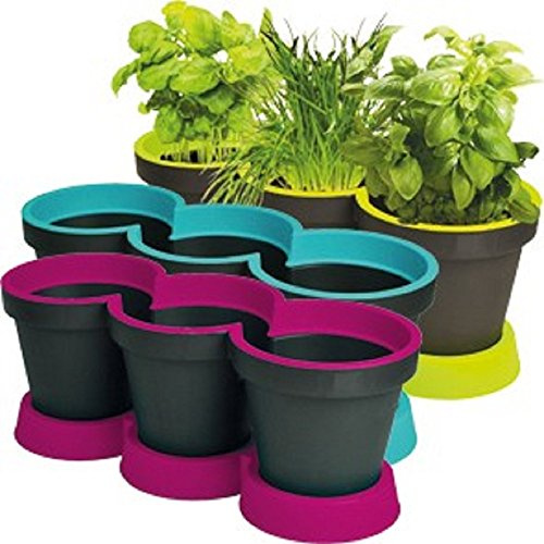 3er Kräutertopf Blumentopf mit Untersetzer Neu (anthrazit/grün)