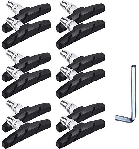 CHALA 12stk Fahrrad Bremsbeläge Set V Brake Bremsschuhe Bremsklöttze aus Aluminium und Gummi Fahrradbremse Bremsschuhsatz für Shimano tektro xlc promax MTB 70 mm schwarz