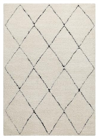 Wecon Home, Moderner Hochflor Teppich - Läufer im Berber Style für Wohnzimmer, Flur, Schlafzimmer Studio Two (80 x 150 cm, Creme beige)