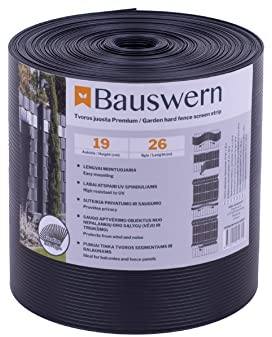 BAUSWERN Strisce frangivista in PP di alta qualità per recinzioni a doppia asta, resistente alle intemperie, montaggio facile, 700 g/m² con 26 m di lunghezza x 19 cm di altezza (grigio)