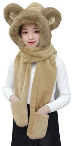 Pelzmütze Kinder Warm Trappermütze Winter Mütze Mädchen Jungen Kindermütze Süß Hüte Plüsch Kinderhüte mit Schal Weich Fleecemütze Kuschelig Outdoormütze Halswärmer Winterhüte für Outdoor Radfahren