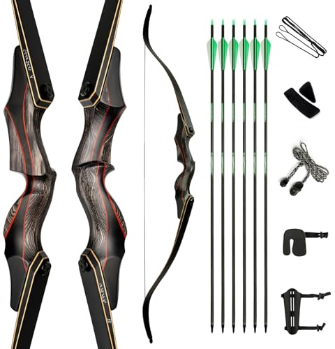 Deerseeker Outdoor 60”&62 Takedown Recurve Bow and Arrow Set Hunting Longbow Kit Laminated Limbs Right Hand & Left Hand for Adults Archery Practice Target Shooting (60-RH55)