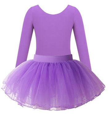 Freebily Kinder Mädchen Ballettanzug Langarm Ballett Body Tüll Tutu Ballettrock Outfits Kinder Tanzanzug Ballettbekleidung Set Gr.92-164 Lavendel 98-104/3-4 Jahre