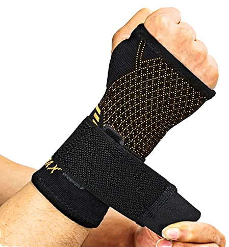 INDEEMAX Wrist Support Sleeve 1 Pair, High Copper Infused Compression Wrist Brace with Adjustable Compression Strap, Left/Right Palm Hand Support for Carpal Tunnel, Arthritis, Tendonitis, Pain Relief