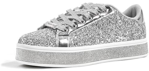 LUCKY STEP Plattform Glitter Sneakers för kvinnor | Glittrig Bling Skinande uppklädda Bedazzled Bröllop Brud Mode promenadskor