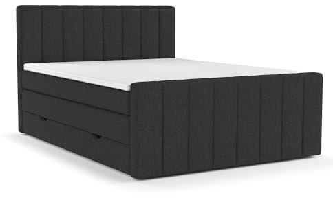 maison de reve - Boxspringbett 200 x 200 cm, mit Taschenfederkernmatratze (Härtegrad H3 und Höhe 37 cm), Polsterbett mit Bettkasten, PU-Topper und Kopfteil - Boxspringbett - Schwarz, Ruby Serie