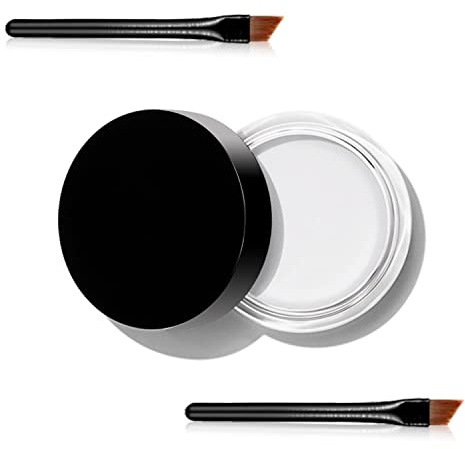 Erinde White Gel Eyeliner, Waterproof Long Lasting Cream Eyeliner Gel Pot, High-Intensity Pigments Smudge-Proof Eye Liner Makeup, Water-Resistant Eyeliner with 2PCS Brushes #02