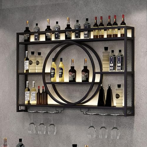 ZHFF Porta Bottiglie Pendente in Metallo, Vetrinetta Creativa per Vino, Nero, 140cm
