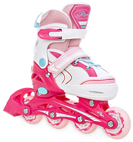 Raven - Pattini a rotelle per bambini, ragazze, ragazzi, adulti, bambini - Pattini a rotelle 4 in 1 con lame da pattinaggio su ghiaccio - Regolabili - Lia Pink, 27-30 (16,5-18,5cm)