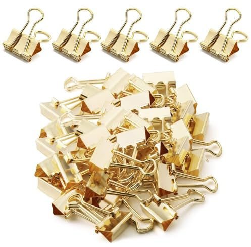 100 pinzas plegables doradas de metal para documentos, clips de metal, pinzas multiusos pequeñas, clips para carpetas, pinzas de 19 mm, clips de cierre para oficina, escuela