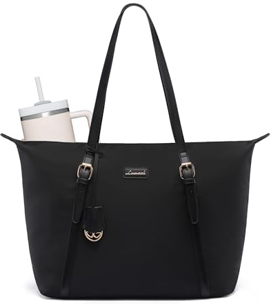 LOVEVOOK Sac a Main Femme Sacs Cabas, Léger Chic Sacs Ordinateur Portable, Grand Tote Bag pour Les Cours Lycee, Imperméable Sacoche Pour Travail étudiant Université Voyages, Noir