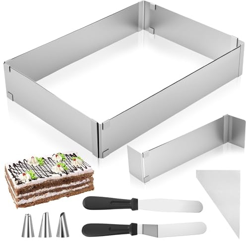 Telaio da forno rettangolare regolabile con divisore, anello per torta regolabile, in acciaio inox, rettangolare, rettangolare, rettangolare, regolabile, teglia per torte, pizza, con accessori