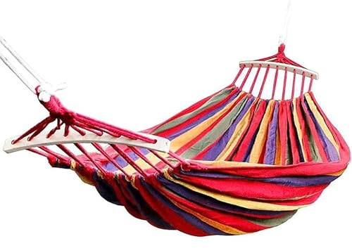 TheDogTagCo Canvas Camping Hammock with Wooden Spreader Bars & Carry Bag – Heavy Duty Garden Hammock for Outdoor, Backyard, Travel & Beach Use (Single)